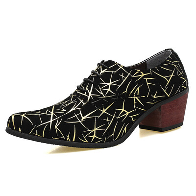 

DJSUNNYMIX Brand England Style Men Business Pointed Toe Dress Shoes high heels Lace-ups Men Wedding Shoes size 38-44
