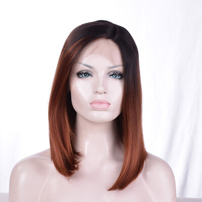 

QianBaiHui Synthetic Hair Lace Front Wigs Bobo Straight dark brown Color Head Wig