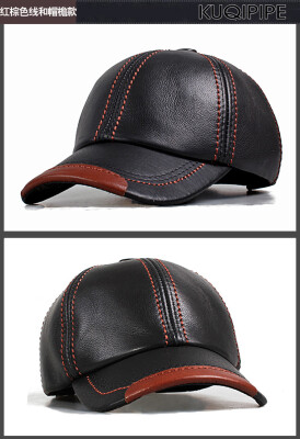 

High quality Genuine Leather Adjustable Solid color Baseball Caps Unisex Couple Hat Fashion Leisure Casual Hats