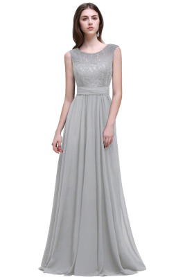 

A-line lace evening dresses Women sleeveless long bridesmaid dress chiffon formal party dress