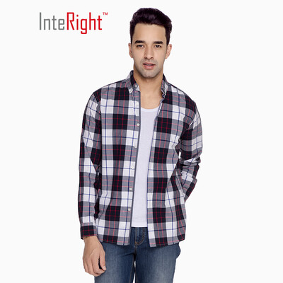 

INTERIGHT shirt mens plaid leisure cotton shirt long sleeve