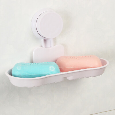 

Shengyi Shangpin Shuangge Sucker Soap Box Creative Bathroom Box Bathroom Shelf Double Grid Lek Leaf Sands Soap White