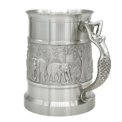 

Oriental Pewter - Pewter Beer Mug - Pure Tin 97 Lead-Free Pewter BJ09L Hand Carved Beautiful Embossed Handmade in Thailand