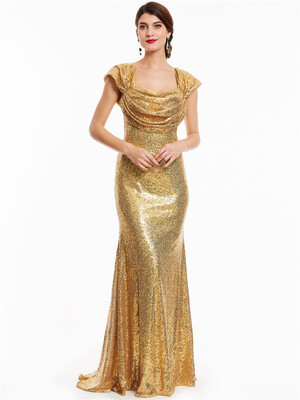 

CAZDZY Straps Zipper-Up Sequins Sheath Evening Dress