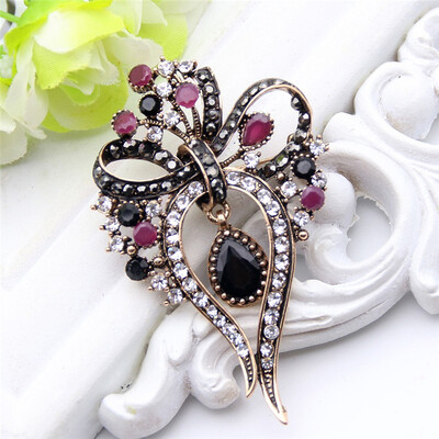 

Hollow Bouquet Bow Brooch Women Turkish Pendant Jewelry Antique Gold Color Multicolor Resin Brooches Broches Hijab Scarf Pins