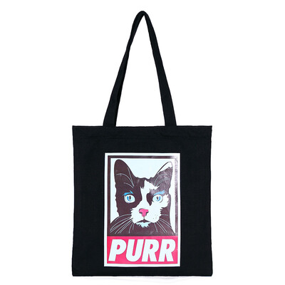 

Bag famous sac maitres PURR cat canvas bag green shopping bag literary retro one shoulder portable large capacity cloth bag SM18B306 black