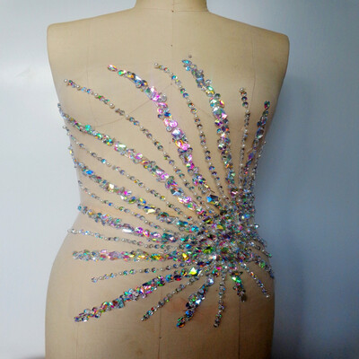 

ручная очистка AB цвет шить на Rhinestones аппликация кристалл отделка патчи 41 * 39cm платье аксессуары