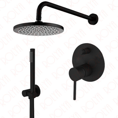 

vouruna Premium Solid Brass Round Alba Black Bathroom Shower Set Mixer Faucet with Hand Shower