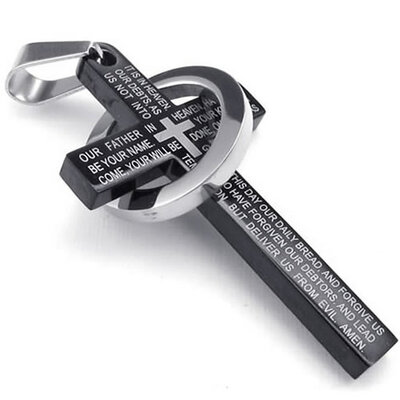 

Hpolw Stainless Steel Mens Womens Prayer Ring Cross Pendant Necklace Black 18-26 inch Chain