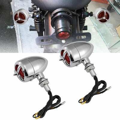 

2PCS Motorcycle Universal Turn Signals Bulbs Amber Lens Front Rear Lights Heavy Duty Chrome Metal Housing With Red Lens