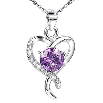 

Yoursfs Craeted Amethyst Birthstone Necklace Mother Day Gift Heart Pendant Necklace