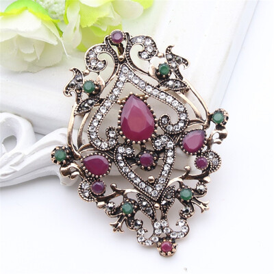 

Ethnic Turkish Brooch For Women Antique Gold Color Flower Resin Broches Brooches Pendant Dual-Purpose Arab Ladies Hijab Pins