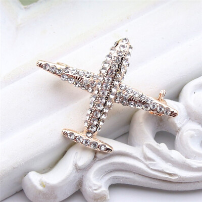 

New Fashion Women Plane Brooch Pin Stewardess Logo Pilot Badge Austria Rhinestone Brooches Broches Sign Jewelry Of Flying Sky