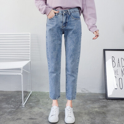 

Yu Zhaolin YUZHAOLIN jeans female Korean version of the simple feet pants fashion wild light pencil pants women loose version light blue M
