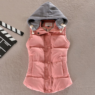 

New Spring Winter Solid Women Plus Size Slim Vest Women Parkas Cotton Jacket Sleeveless Hooded Casual Colete Jacket