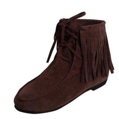 

New Women Moccasin Tassel Booties Ankle Boots Faux Suede Hidden Heel Shoe Laceup