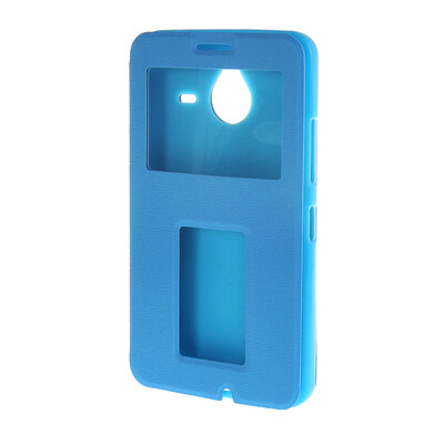 

MOONCASE Side Flip Hard board Slim Leather Bracket Window Case Cover for Microsoft Lumia 640  Blue