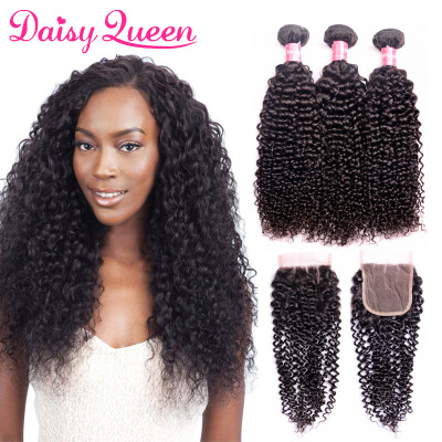 

Grade 8A Curly Weave Human Hair Bundles With Closure 3 Bundles With Closure Three Part Peruvian Virgin Hair Curly With Closure