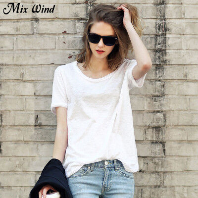 

Mix Wind Casual Solid color Loose O-Neck Short sleeve Female cotton top female T-shirt summer 2018 Women T Shirt Top fashion Tee