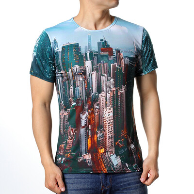 

Mens 3d Printed Modern City Pattern Casual Pullover Colorful T-Shirts