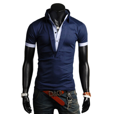 

CT&HF Men Hot Selling Handsome Personality T-Shirt Leisure Fashion Silm Short Sleeve T-Shirt Korea Printing Lapel POLO Shirt