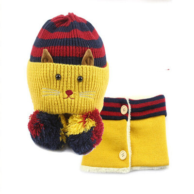 

Buebos Ninos Winter New Korean Children's Hat Super Cute Cat Shape Earmuffs Baby Kids Boys & Girls Beanie Hat + Scarf Set