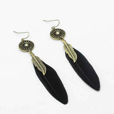 

Bohemia style feather drop dangle long earring for women black red fashion vintage jewelry E2095