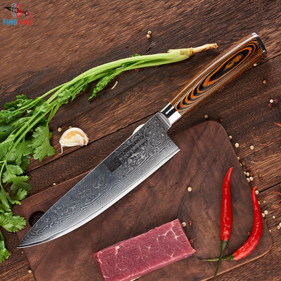 

FINDKING 2017 new damascus steel blade color wood handle 8 inch damascus knife chef knife 71 layers damascus kitchen knife