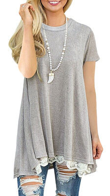 

Twippo Womens Tunic Tops Short Sleeve Flared Swing Top Dress Loose Fit Top for Women Summer Short Sleeve with Lace Hem Fashion