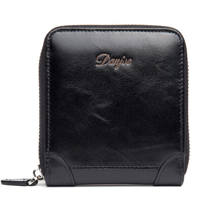

DANJUE Men Card Holder Genuine Leather Male Purse Real Cow Skin Card Pocket Business Money Bag Short Wallet Clutch Bag Zipper
