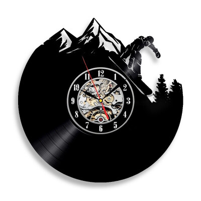 

Quartz Vinyl Record Wall Clock Skiing Design Winter Sports Theme Wall Art Home Interiors