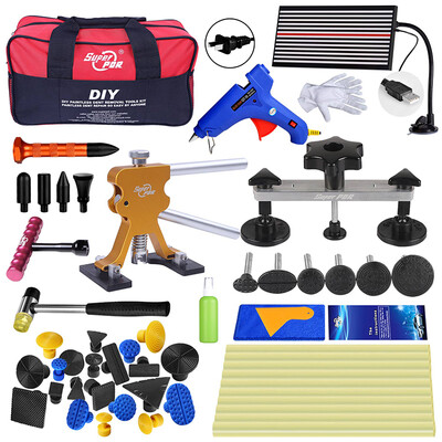 

PDR Tools Kits White LED Reflector Paintless Dent Removal Repair Puller Bridge Car Dent Repair Tool Hand Tool Sets With Big Bag