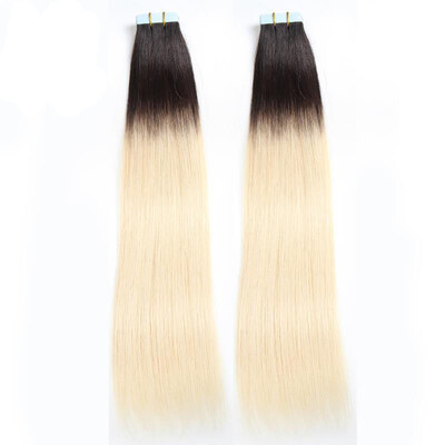 

Tape In Hair Extensions 22"Silky Straight Human Hair Black Roots Color