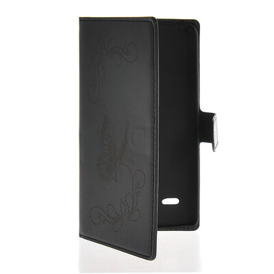 

MOONCASE Butterfly Design Leather Side Flip Wallet Card Slot Pouch Stand Shell Back ЧЕХОЛ ДЛЯ LG G3 Stylus D690 Black