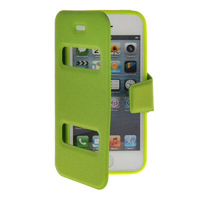 

MOONCASE View Window Leather Side Flip Pouch Hard board Shell Back чехол для Apple iPhone 5 / 5S Green