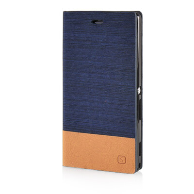 

MOONCASE Canvas Design Leather Side Flip Wallet Pouch Stand Shell Back ЧЕХОЛ ДЛЯ Sony Xperia M2 Dark Blue