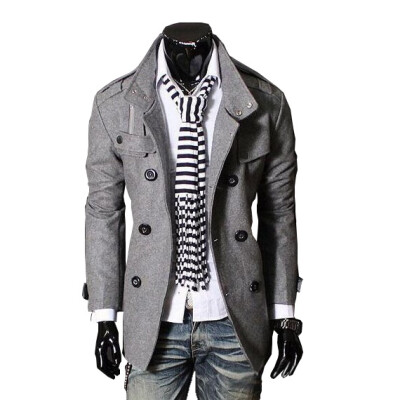 

Zogaa New Mens Wool Coat Stand Collar Medium Length Casual