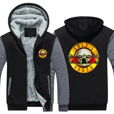 

2018 USA SIZE Men Hoodies Rock Music Guns N Roses Winter Fleece Coat Print Hoodies Thicken Sweatershirts Unisex Jackets