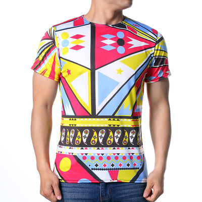 

Mens Summer Colorful Printed Short Sleeve Shirt