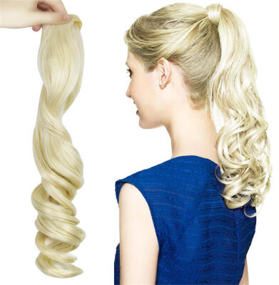 

Rhyme Blonde 20 110g Curly Ponytail Wig Wrap Around Synthetic Hair Clip in Hair Extensions Long Natural Curly Wavy Hair piece Pon