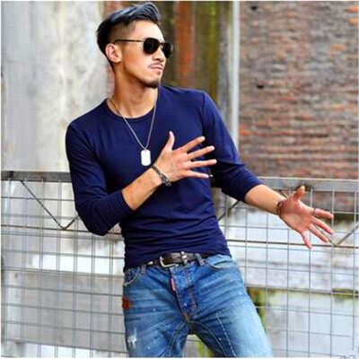 

Mens Wear Fashion V-collar T-shirts Youth Casual Long Sleeves Tops Male Comfortable Cotton Bottoming Shirts