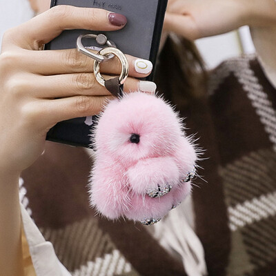 

Di Galen water mink diamonds sprouting rabbit key chain female car pendant car decoration cartoon cute dead doll sprouting rabbit genuine car supplies - gray