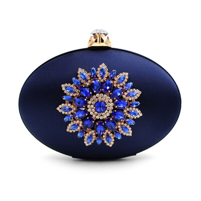 

Milisente Women Evening Bags Ladies Crystals Diamond Flower Purses Fashion Silk Oval Round Wedding Box Clutches Purse