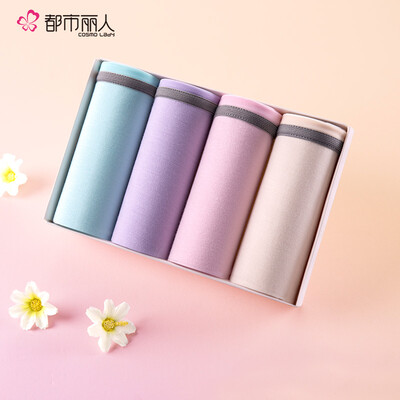 

City Beauty Ladies Panties Waist Briefs Comfort Contrast Color Stitching Combination 4 Pack 090156 Powder Purple Blue Skin M
