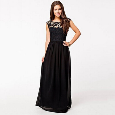 

Buenos Ninos Women Summer Sleeveless Crochet Sexy Lace Chiffon Maxi Dress Vestidos