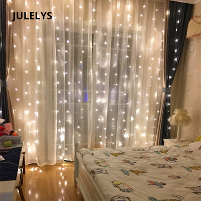 

JULELYS 3M x 3M 300 Bulbs LED Curtain String Light Christmas Garland Window Outdoor LED Lights Decoration For Wedding Holiday