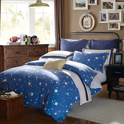 

Meng Jie домашний текстиль производства MEE постельные принадлежности набор хлопка печати четырех частей хлопка кровать крышка королева британская звезда синий 1,5 м кровать 200 * 230 см