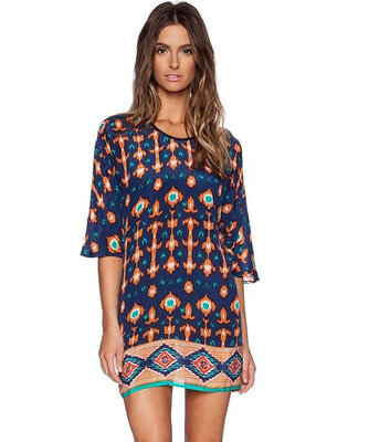 

Stylish Lady Womens New Fashion Retro Print 34 Sleeve O-neck Dress