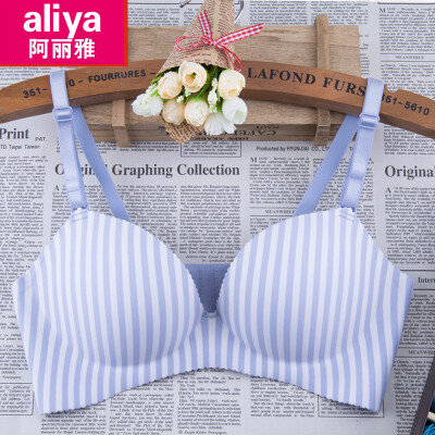 

Aria no steel ring bra thin breathable girl gather sexy adjustable type on the side of the underwear small bra ALY20012-12 blue stripe 80B36B