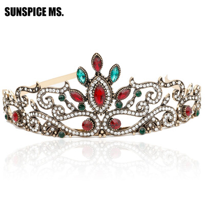 

Vintage Women Red Resin Bridal Crystal Tiara Crown Head Jewelry Princess Queen Турецкие свадебные аксессуары для волос
